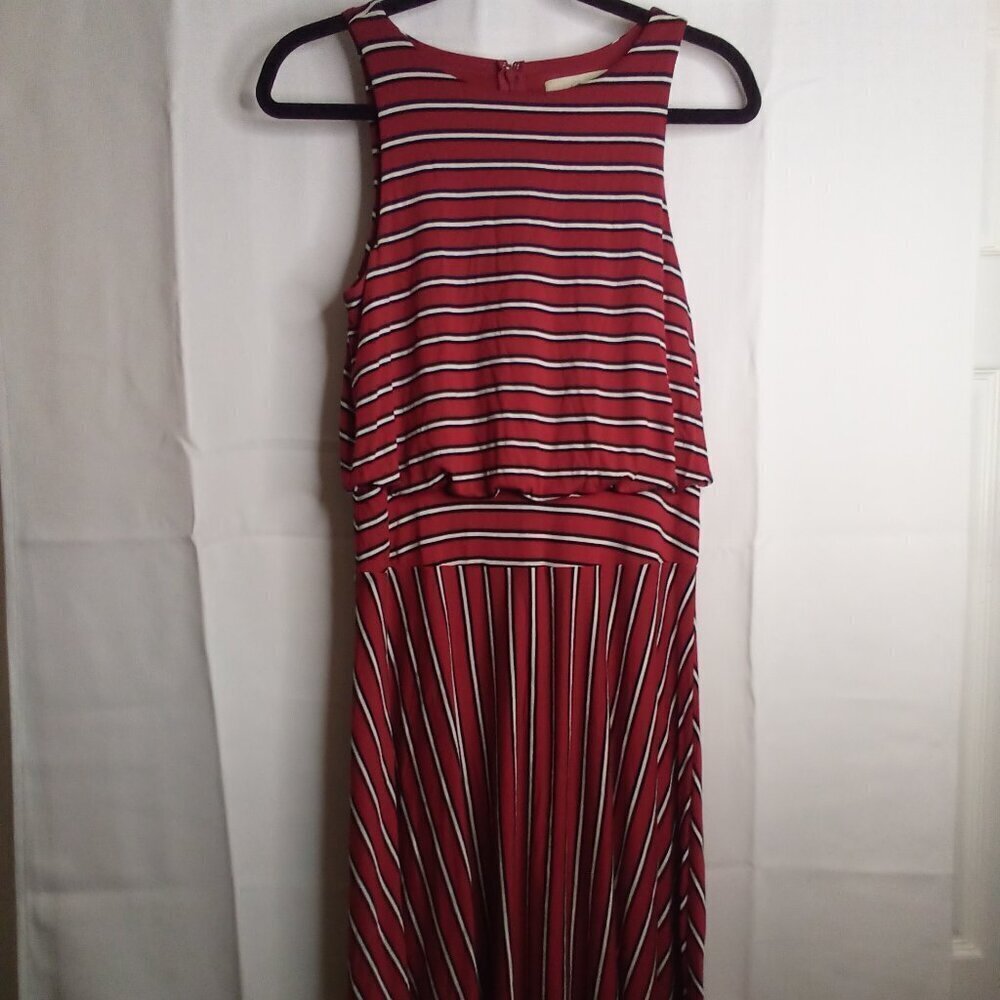 Loft Dress Women XS Sleeveless Soft Stretch Stripe Red Black